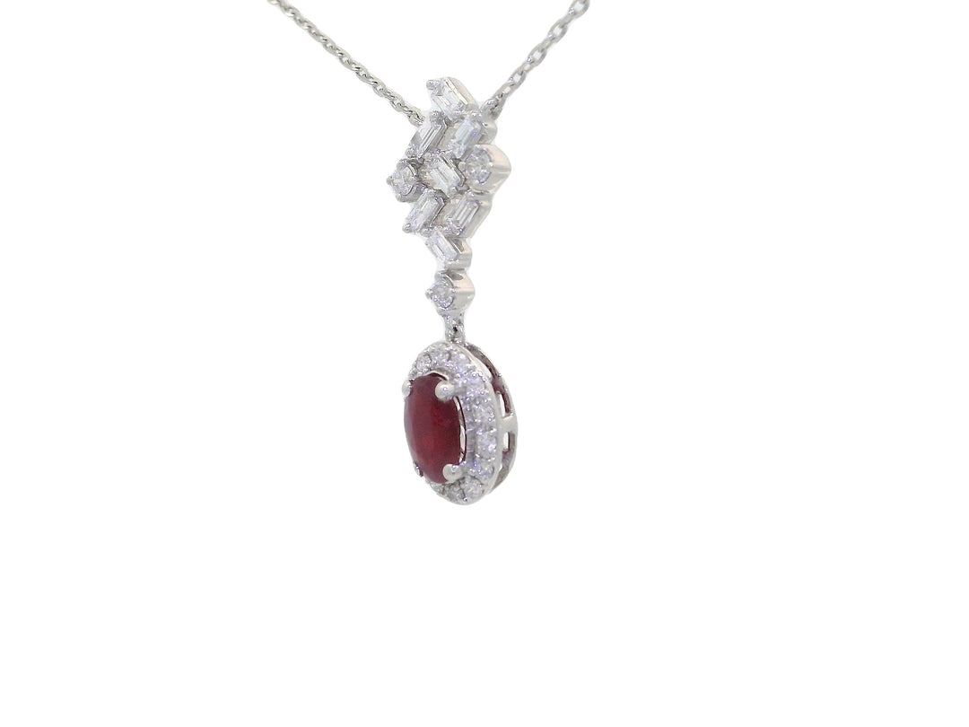 1.10 CTW AAA Grade Natural Ruby & Diamond Adjustable Necklace in 14KT White Gold