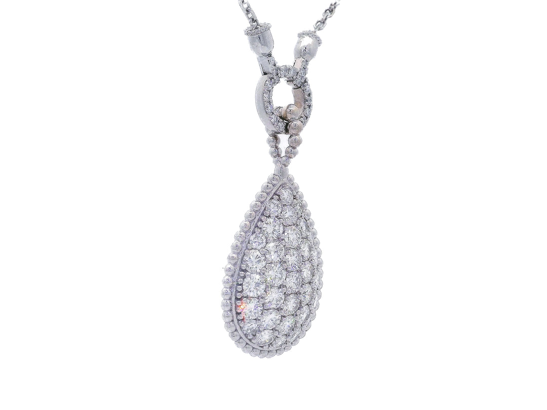 3.50 CTW Pear-Shaped Colorless Flawless Diamond Cluster Pendant Necklace in 14KT White Gold