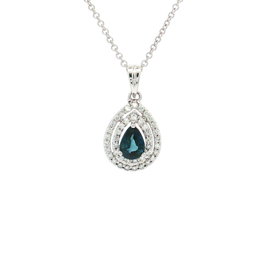 Vivid Sapphire & Nearly Flawless Colorless Diamond Pendant Necklace (1 1/4 ct. tw.) 18k White Gold
