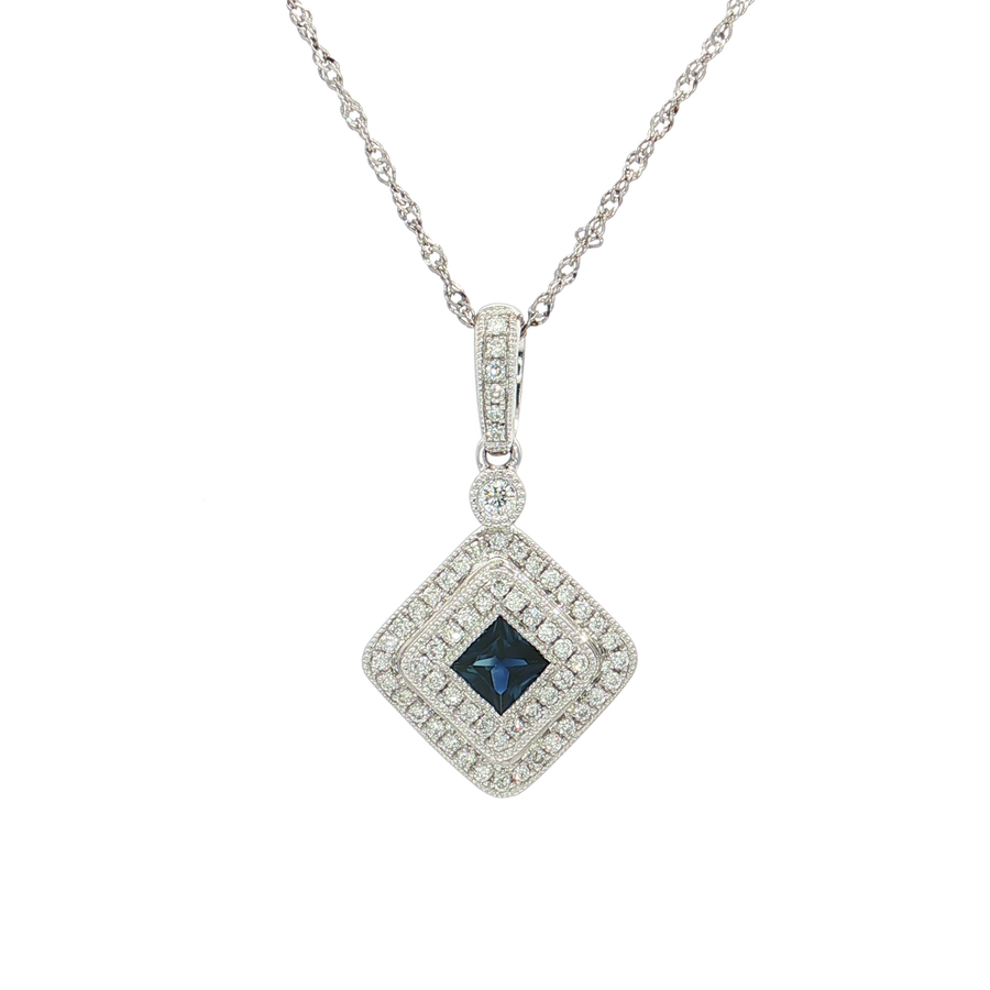 Diamond & Vivid Sapphire Pendant Necklace (4/5 ct. tw.) 14k White Gold