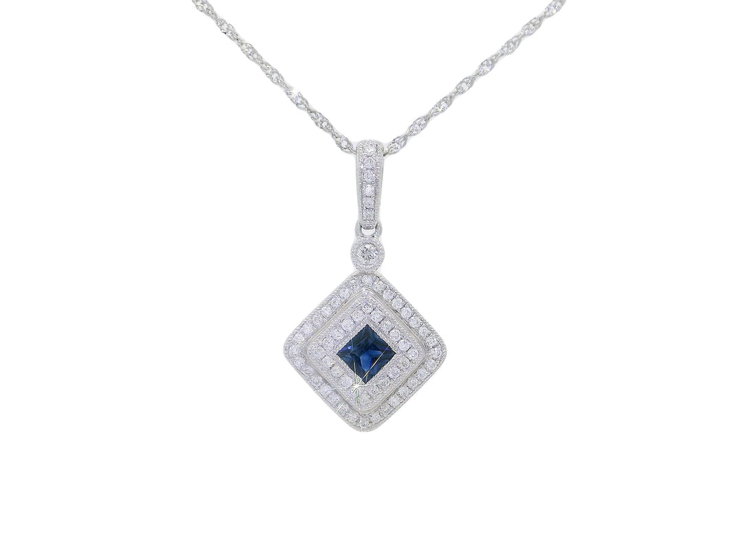 0.80 CTW Natural Diamond & AAAA Grade Natural Sapphire Pendant Necklace set in 14kt White Gold – Jewelry Depot, Inc.