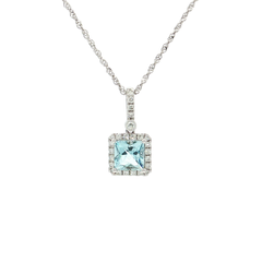 Vivid Aquamarine & Nearly Flawless Colorless Diamond Pendant Necklace (1 ct. tw.) in 14k White Gold