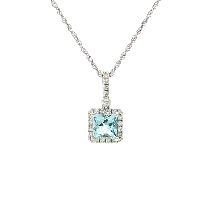 Vivid Aquamarine & Nearly Flawless Colorless Diamond Pendant Necklace (1 ct. tw.) in 14k White Gold