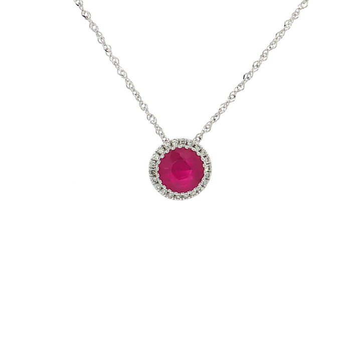 1.25 CTW Natural Ruby & Diamond Pendant Necklace in 14kt White Gold