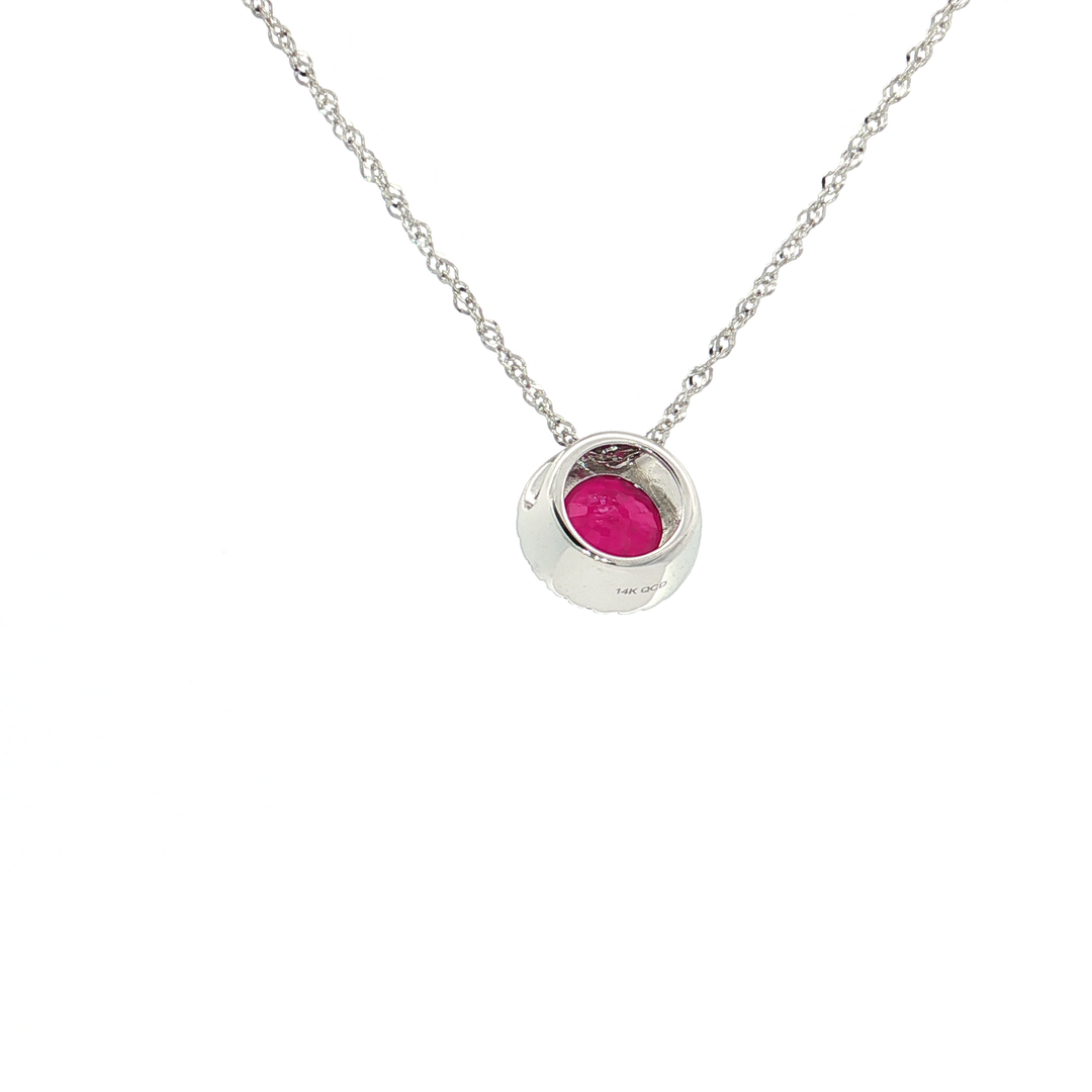1.25 CTW Natural Ruby & Diamond Pendant Necklace in 14kt White Gold