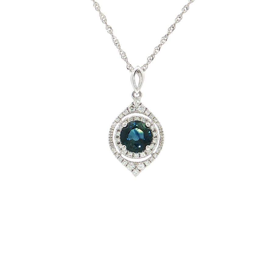 Deep Vivid Blue Sapphire & Diamond Pendant Necklace (1 3/5 ct. tw.) 14k White Gold