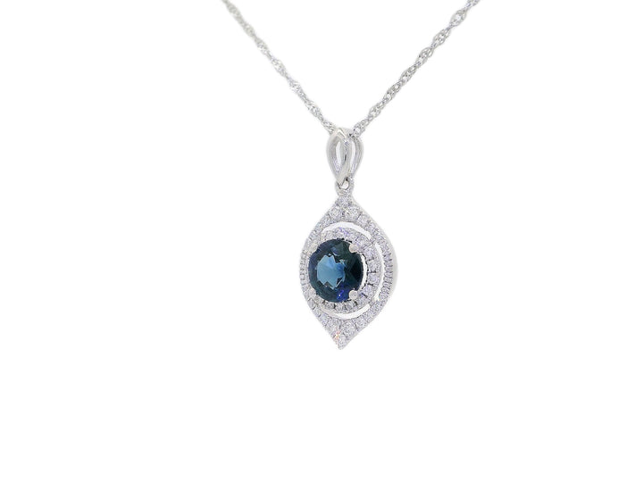 1.60 CTW AAA Grade Natural Deep Blue Sapphire & Diamond Necklace in 14KT White Gold