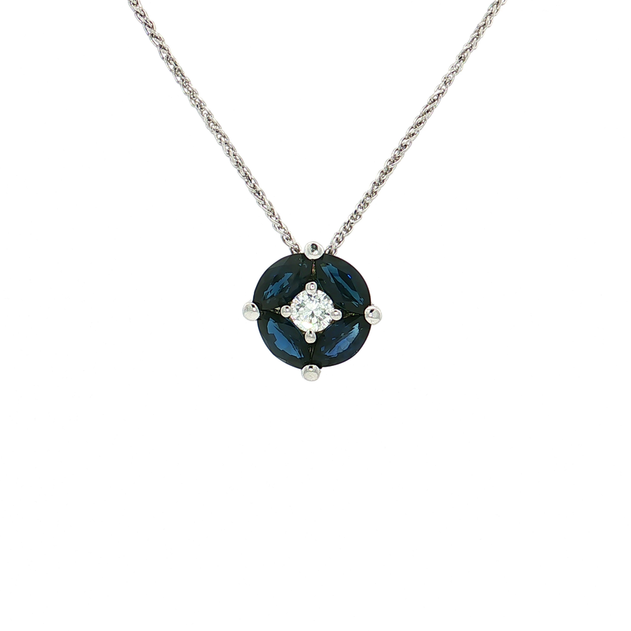 Floral Marquise Sapphire Diamond Pendant Necklace (1 1/5 ct. tw.) 14k White Gold