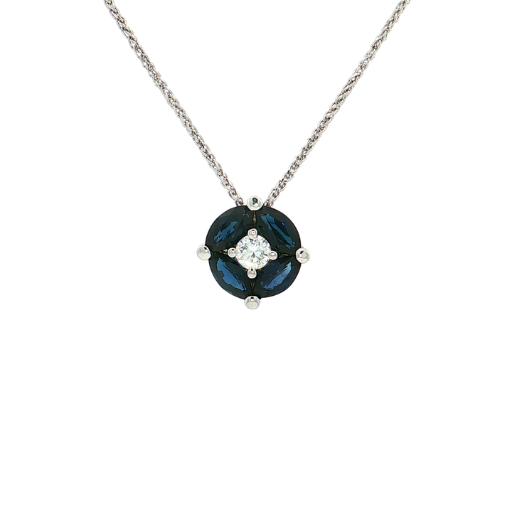 Floral Marquise Sapphire Diamond Pendant Necklace (1 ⅕ ct. tw.) in 14k White Gold