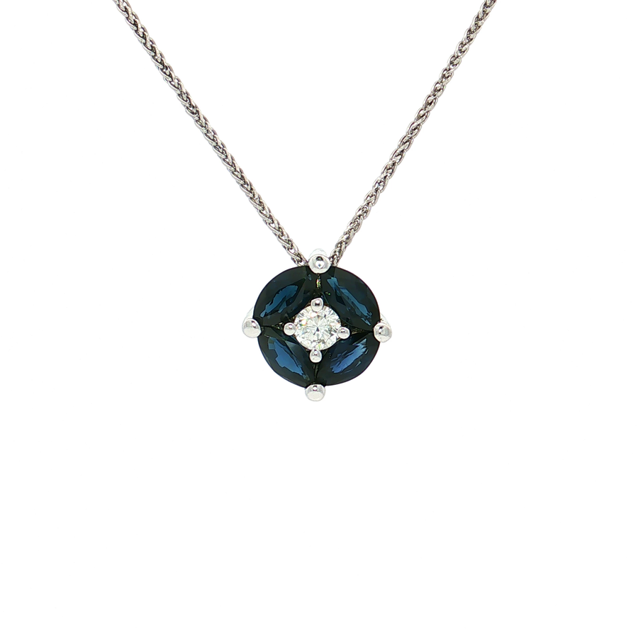 Floral Marquise Sapphire Diamond Pendant Necklace (1 ⅕ ct. tw.) in 14k White Gold