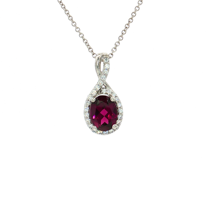 Oval Deep Red Lab-Grown Rubellite Cubic Zirconia Halo Pendant Necklace (1 ⅓ ct.) in Sterling Silver