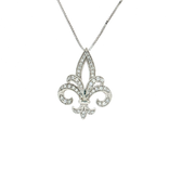 Pavé Cubic Zirconia Fleur-de-Lis Pendant Necklace in Sterling Silver