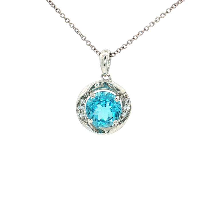 Vivid Swiss Blue Topaz Cubic Zirconia Swirl Pendant Necklace (2 ⅒ ct.) in Sterling Silver