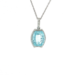 Cushion Halo Vivid Aqua Cubic Zirconia Pendant Necklace in Sterling Silver