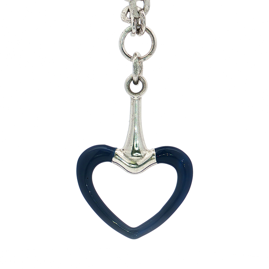 Blue Enamel Anchor Heart Pendant Necklace in Sterling Silver