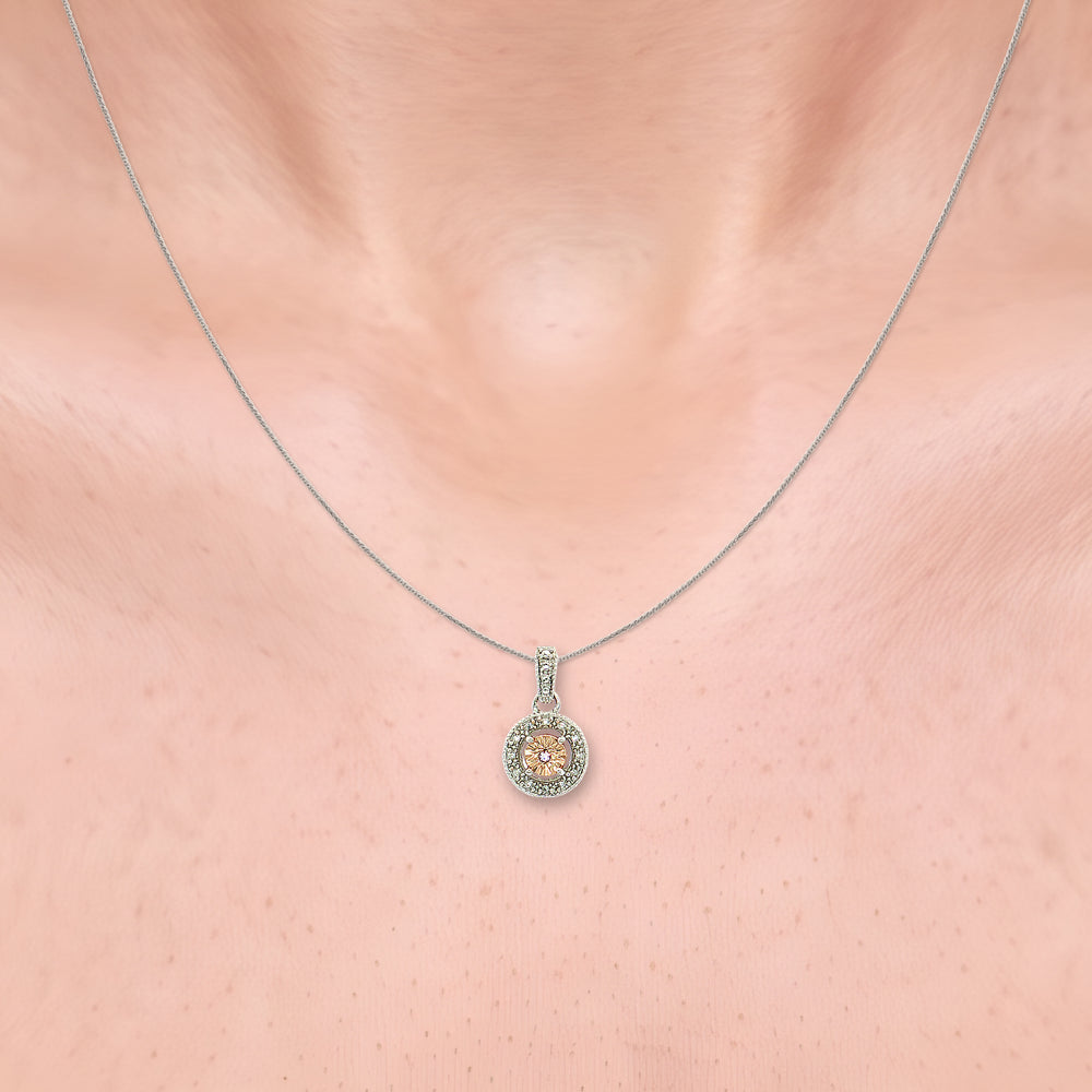 Starburst Cubic Zirconia Pendant Necklace in Sterling Silver shown on the neck (light skin tone)