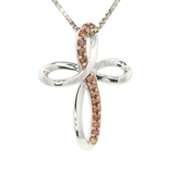 Pavé Cognac Cubic Zirconia Infinity Cross Pendant Necklace in Sterling Silver
