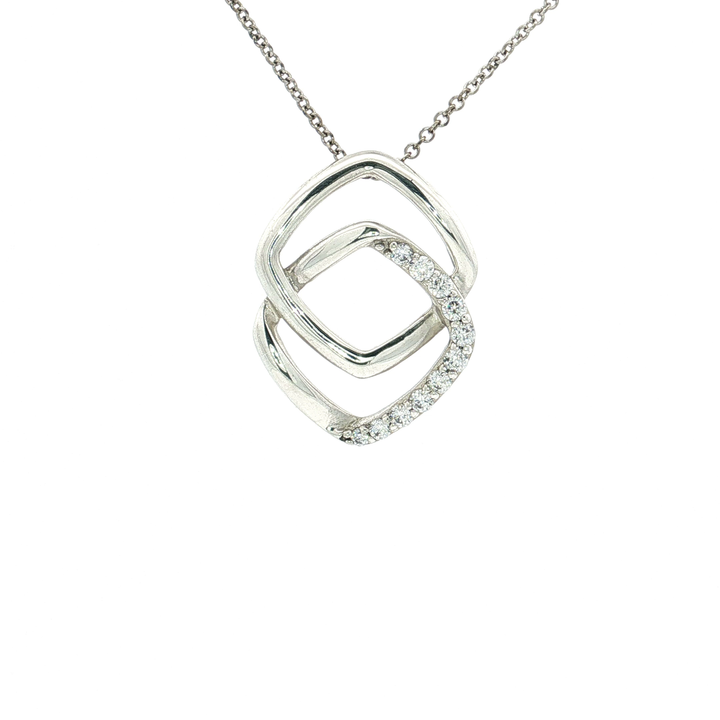 Interlocking Square Cubic Zirconia Pendant Necklace in Sterling Silver