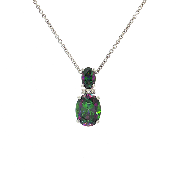 Oval Mystic Topaz Cubic Zirconia Pendant Necklace (1 ⅗ ct. tw.) in Sterling Silver