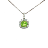 Cushion Vivid Peridot Cubic Zirconia Halo Pendant Necklace (1 ⅕ ct.) in Sterling Silver