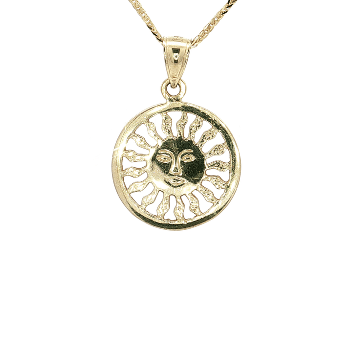 Sun Face Celestial Pendant Necklace on an 18" Square Diamond Cut Spiga Wheat Chain in Solid 14kt Yellow Gold – Jewelry Depot, Inc.
