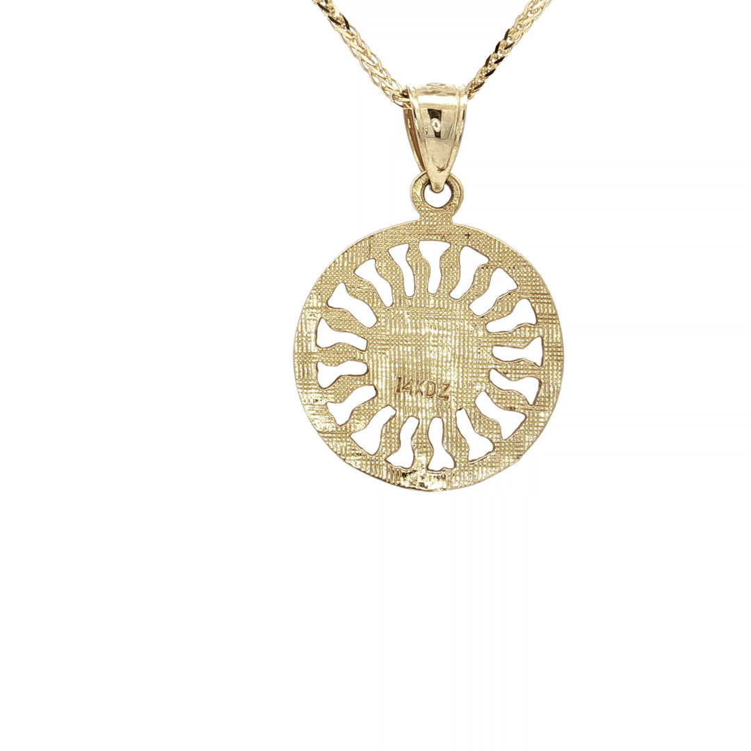 Sun Face Celestial Pendant Necklace on an 18" Square Diamond Cut Spiga Wheat Chain in Solid 14kt Yellow Gold – Jewelry Depot, Inc.
