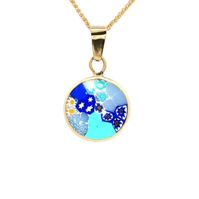Italian Murano Millefiori Pendant Necklace 18k Yellow Gold