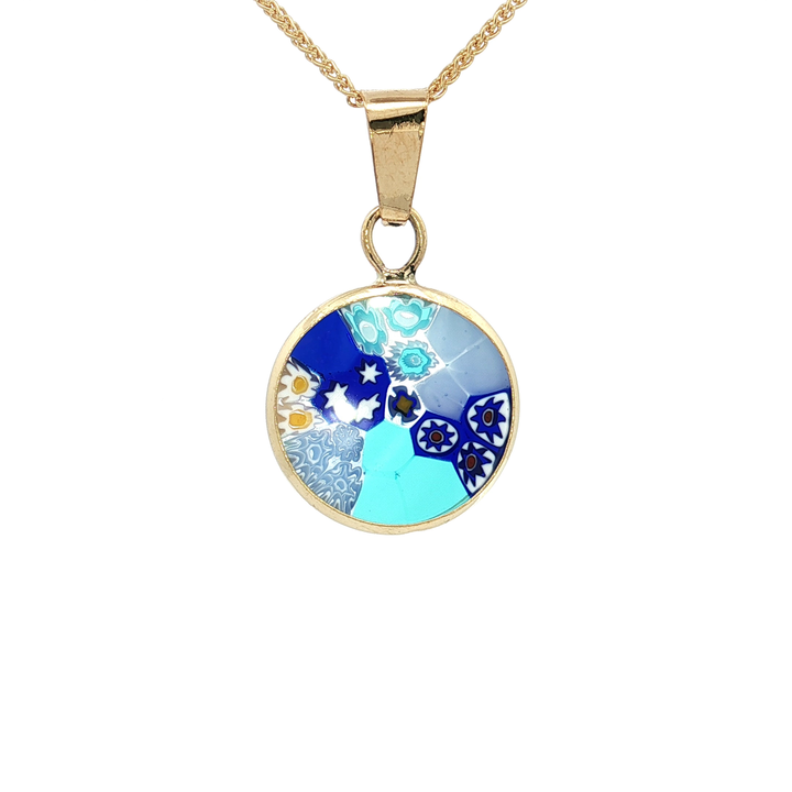 Italian Murano Millefiori Glass Pendant Necklace in 18k Yellow Gold