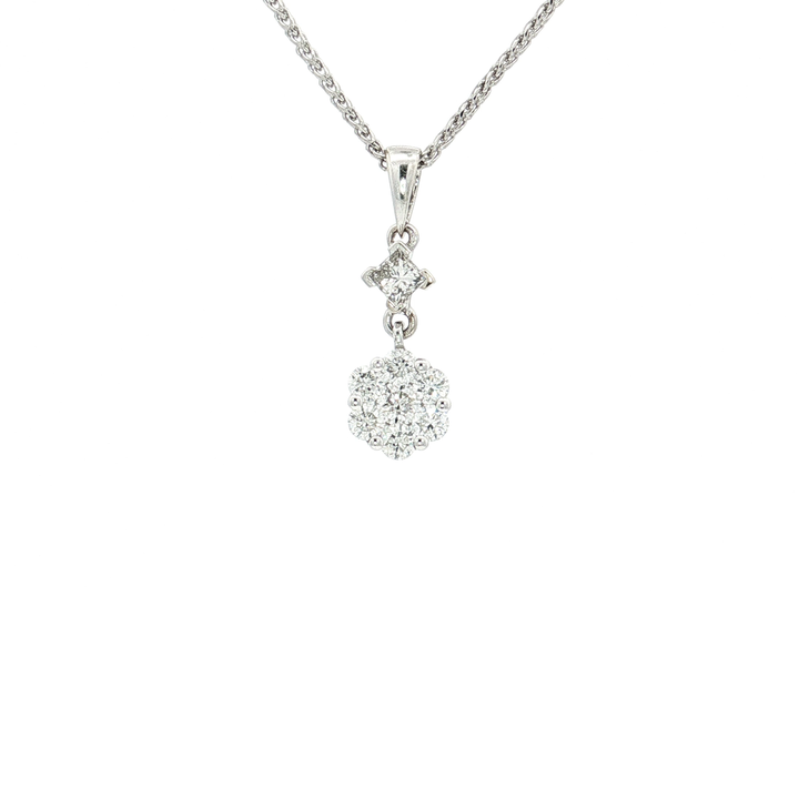 Flower Cluster Drop Colorless Near-Flawless Diamond Pendant Necklace (½ ct. tw.) in 14k White Gold