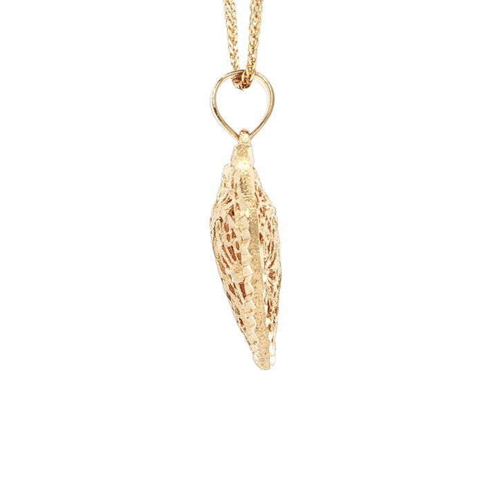 Puffed Filigree Heart Pendant Necklace on an 18" Square Diamond Cut Spiga Wheat Chain in Solid 14kt Yellow Gold – Jewelry Depot, Inc.