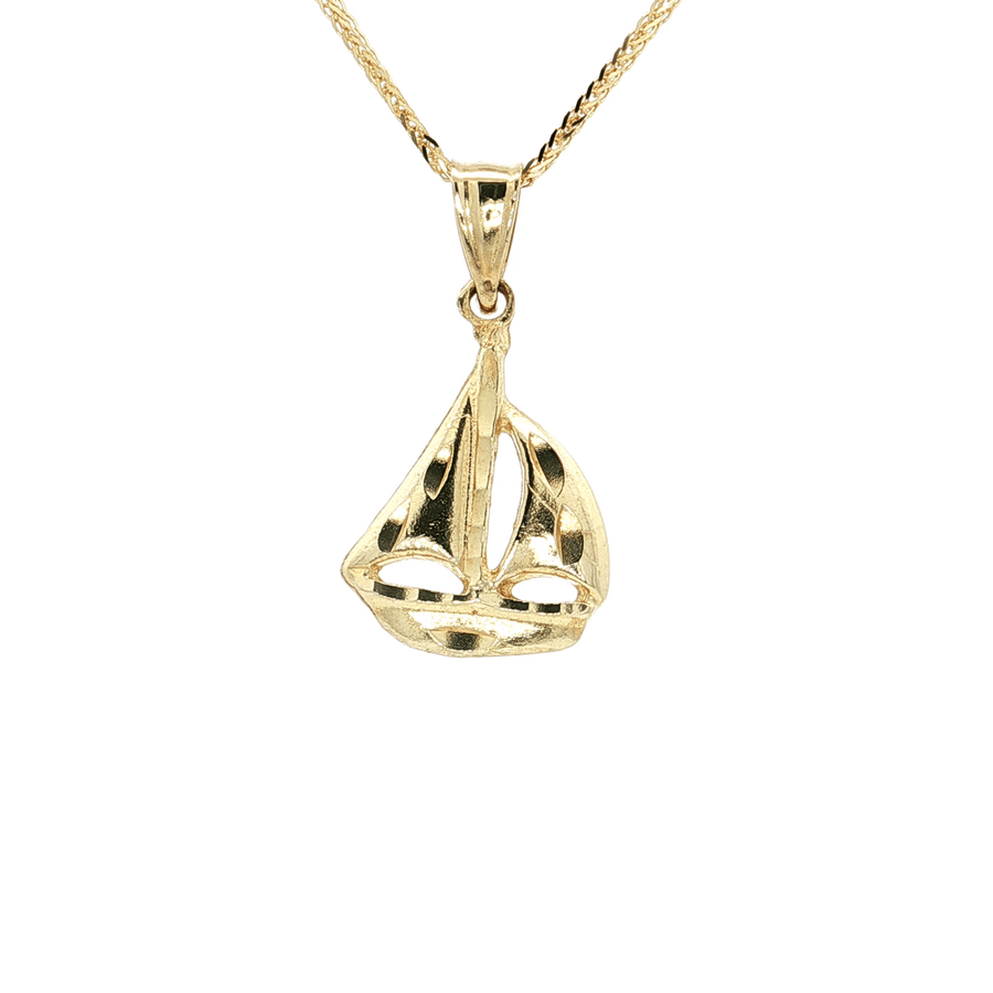 Sailboat Pendant Necklace Solid 14k Yellow Gold