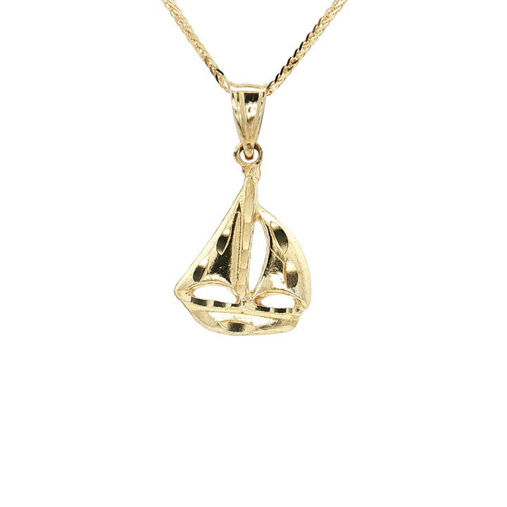 Sailboat Pendant Necklace on an 18" Square Diamond Cut Spiga Wheat Chain in Solid 14kt Yellow Gold – Jewelry Depot, Inc.