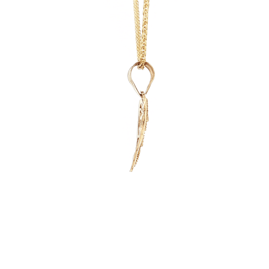 Open Filagree Solid Gold Heart Pendant Necklace on an 18" Square Diamond Cut Spiga Wheat Chain in Solid 14kt Yellow Gold – Jewelry Depot, Inc.