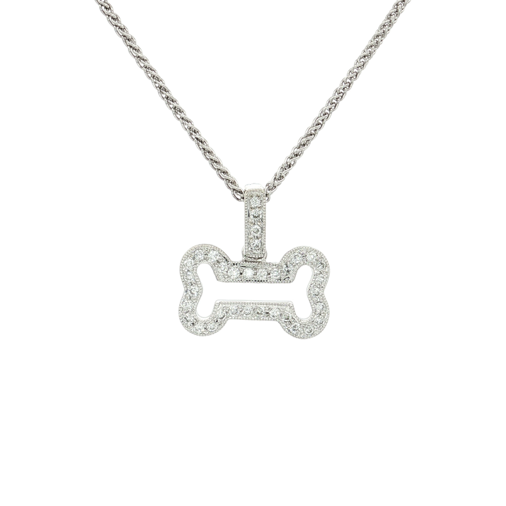 Pavé Near-Colorless Near-Flawless Diamond Dog Bone Pendant Necklace (¼ ct. tw.) in 14k White Gold