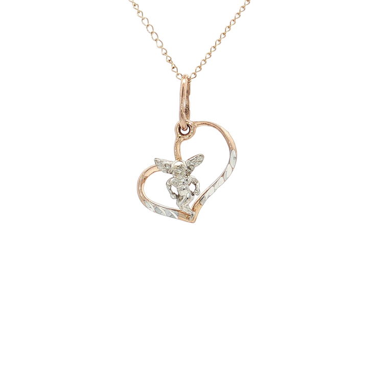 Open Heart Angel Pendant Necklace in 14k Tri-Color Gold