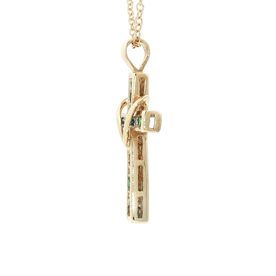 1.00 CTW Natural Diamond, Sapphire, and Emerald Cross with Heart Pendant on an 18" Cable Chain in Solid 10kt Yellow Gold – Jewelry Depot, Inc.