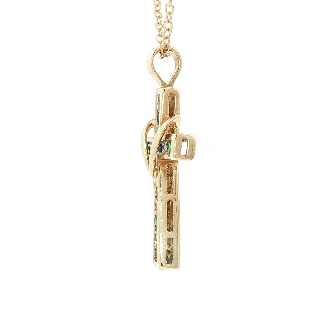 1.00 CTW Natural Diamond, Sapphire, and Emerald Cross with Heart Pendant on an 18" Cable Chain in Solid 10kt Yellow Gold – Jewelry Depot, Inc.