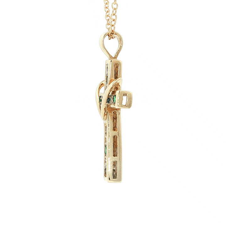 1.00 CTW Natural Diamond, Sapphire, and Emerald Cross with Heart Pendant on an 18" Cable Chain in Solid 10kt Yellow Gold – Jewelry Depot, Inc.