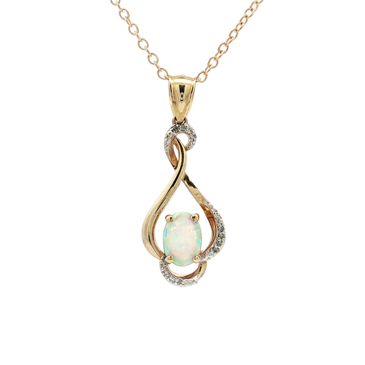 Oval Opal Near-Colorless Diamond Teardrop Pendant Necklace (½ ct. tw.) in 10k Yellow Gold