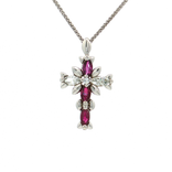 Marquise Deep Red Ruby & Diamond Cross Pendant Necklace (1 ct. tw.) in 14k White Gold