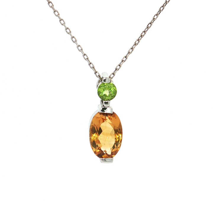 Oval Vivid Citrine & Peridot Pendant Necklace (2 ct. tw.) in 14k White Gold
