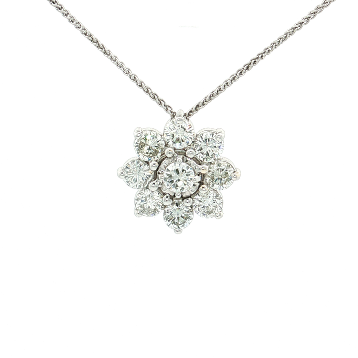 Flower Cluster Colorless Nearly Flawless Diamond Pendant Necklace (2 ½ ct. tw.) in 14k White Gold