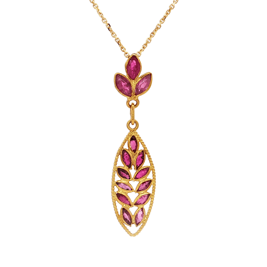 Ruby Leaf Motif Pendant Necklace (1/2 ct. tw.) 18k Yellow Gold