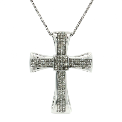 Invisibly-Set Near-Colorless Princess Cut Diamond Cross Pendant Necklace (2 ct. tw.) in 14k White Gold