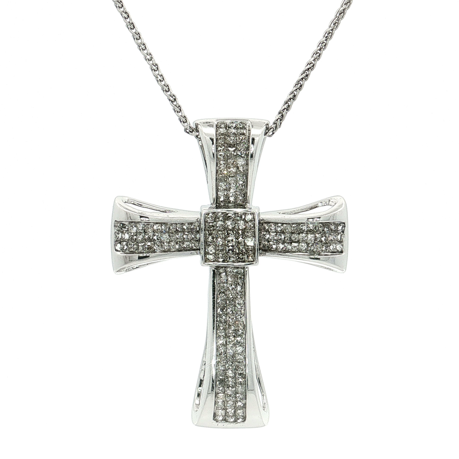 Invisibly-Set Near-Colorless Princess Cut Diamond Cross Pendant Necklace (2 ct. tw.) in 14k White Gold