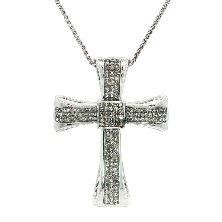 Invisibly-Set Near-Colorless Princess Cut Diamond Cross Pendant Necklace (2 ct. tw.) in 14k White Gold