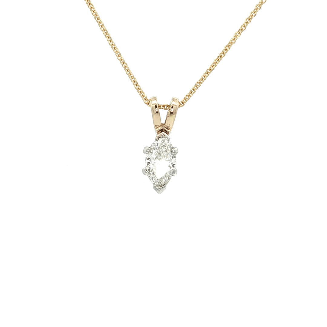 0.50 CT Natural Marquise Brilliant Cut Diamond set in 14kt White & Yellow Gold & a 14kt Yellow Gold Cable Chain – Jewelry Depot, Inc.