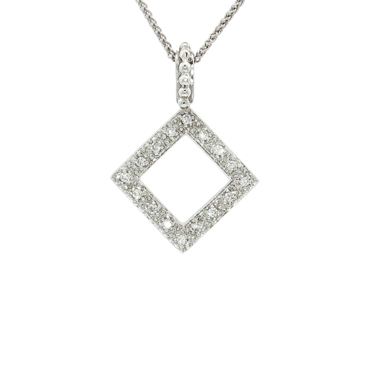 Pavé Open Square Near-Colorless Near-Flawless Diamond Pendant Necklace (⅜ ct. tw.) in 18k White Gold