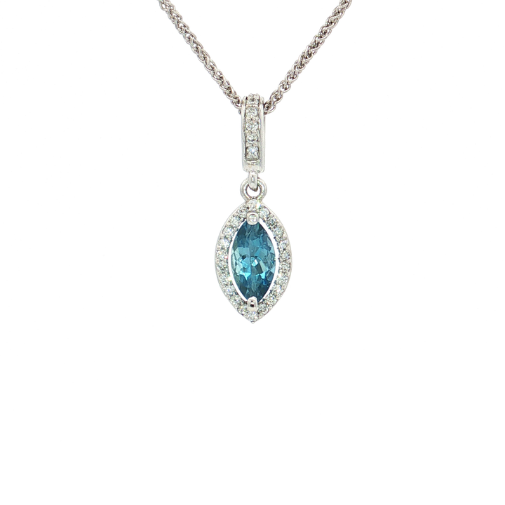 Marquise Vivid Aquamarine Near-Colorless Near-Flawless Halo Diamond Pendant Necklace (¾ ct. tw.) in 18k White Gold