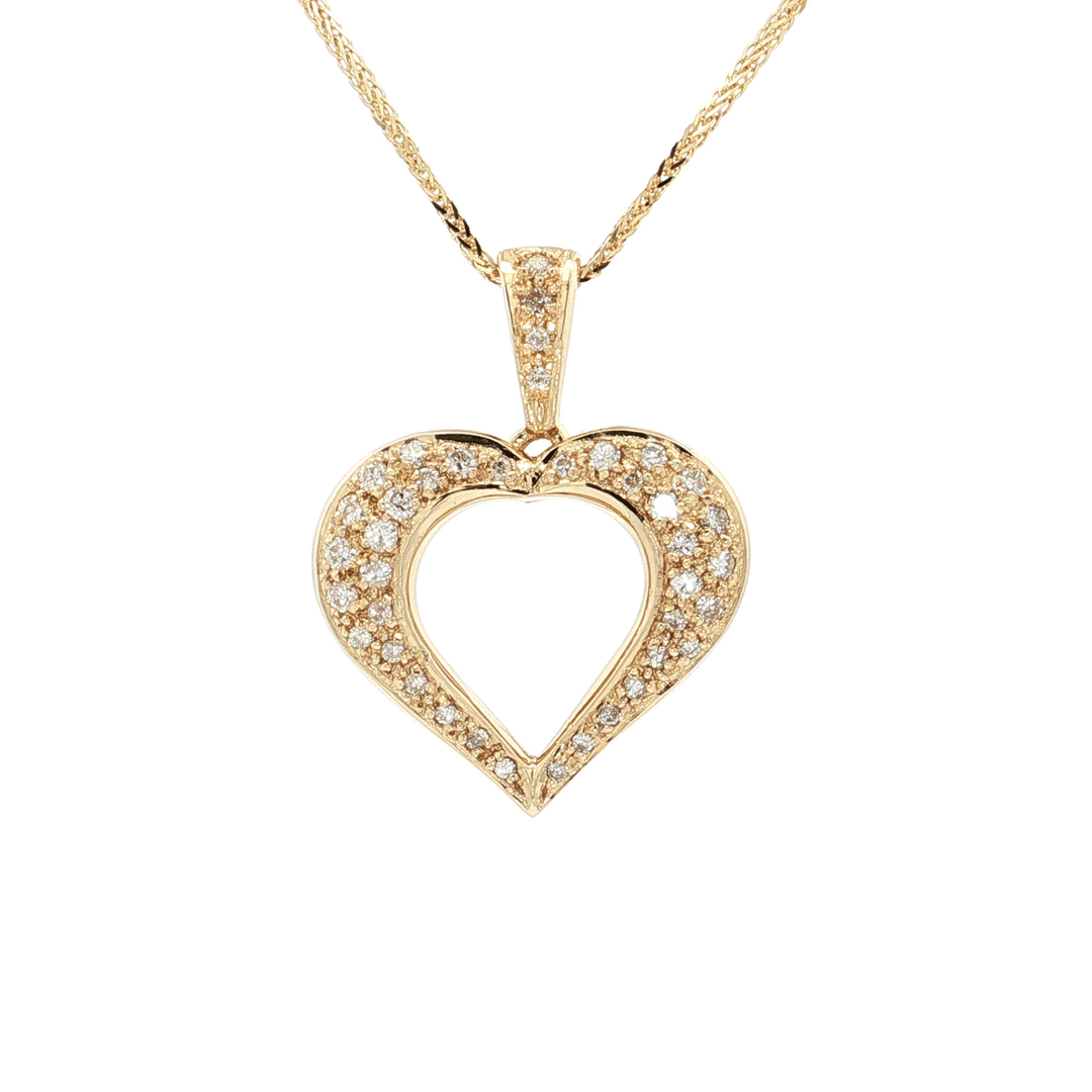 0.60 CTW Natural Round Brilliant Cut Diamonds set in an Open Heart Pendant Necklace on an 18" Square Diamond Cut Spiga Wheat Chain in Solid 14kt Yellow Gold – Jewelry Depot, Inc.